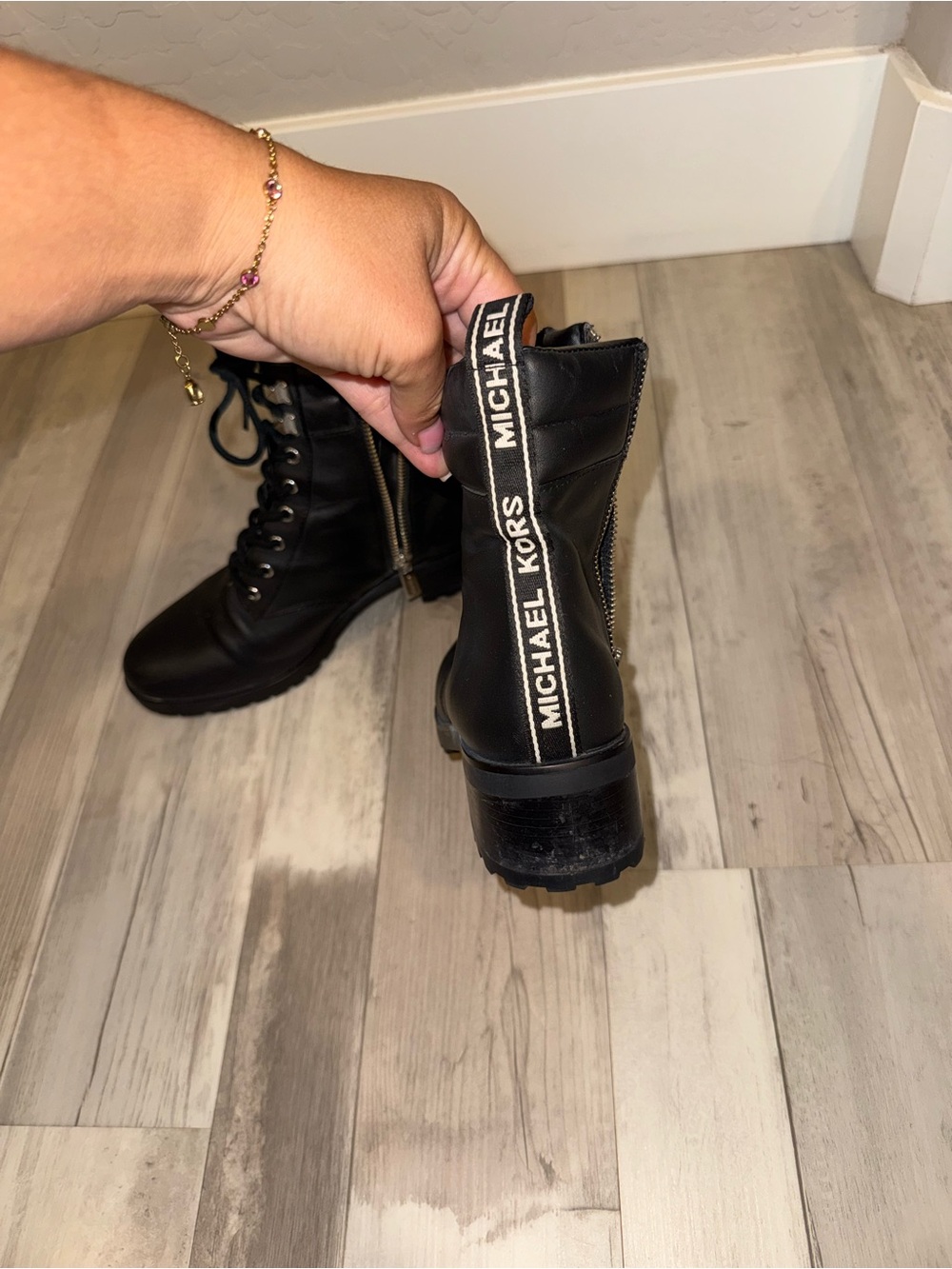 Michael Kors Black Lace-Up Combat Boots with Branded Heel Tab
